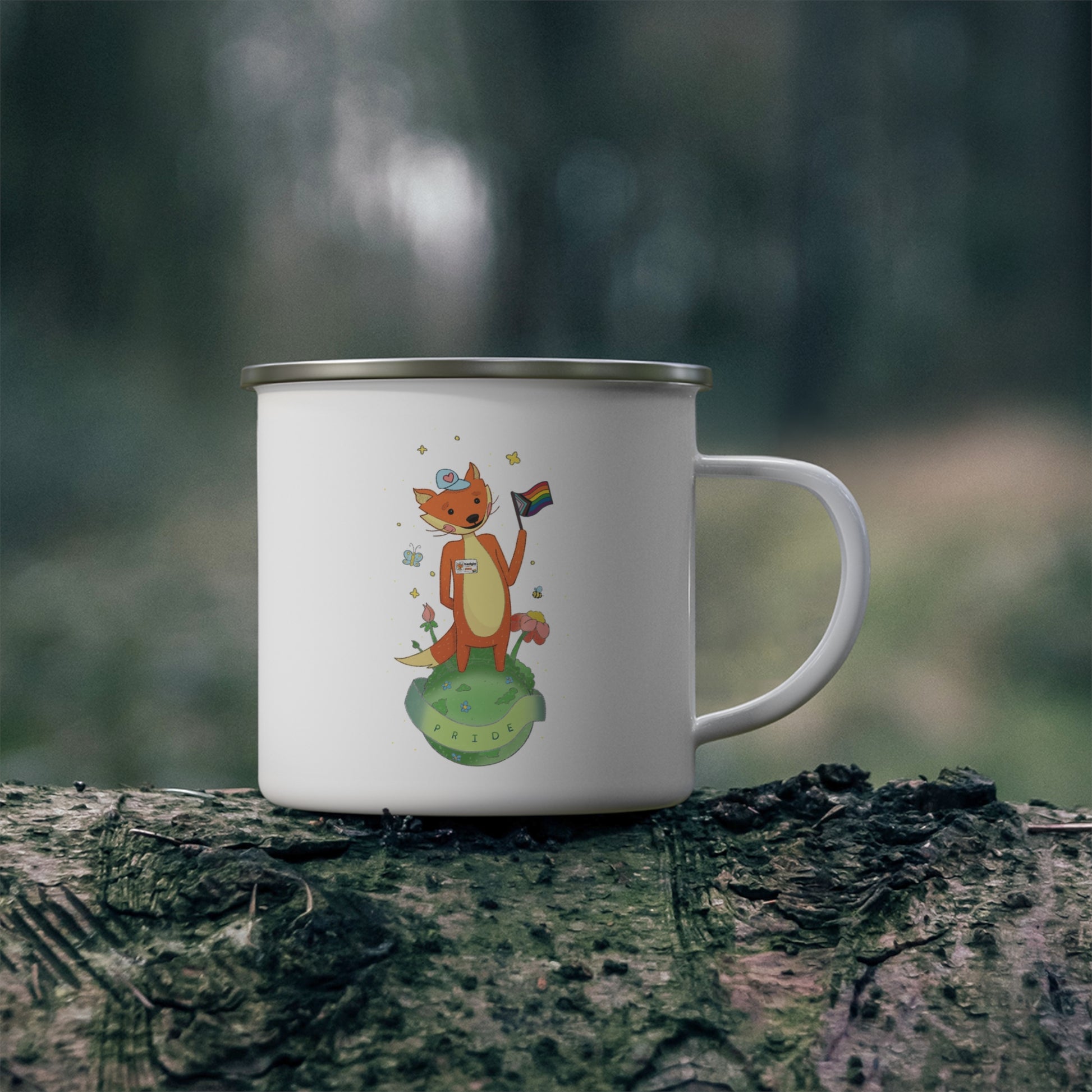Badgie Enamel Camping Mug - Pride Fox "Kit" - Badgie.co