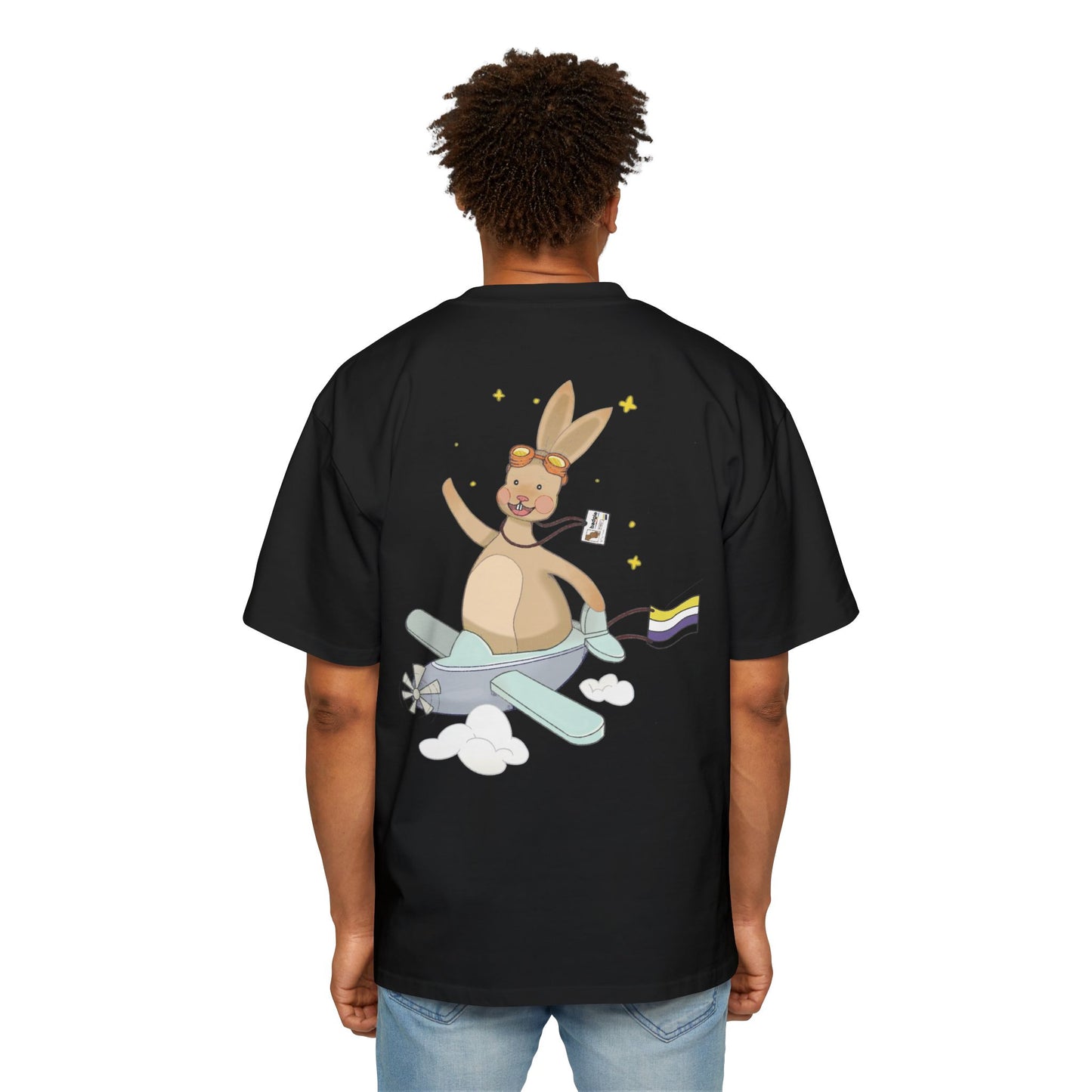 Badgie Oversized Heavy Drop Shoulder T-Shirt - Nonbinary Rabbit "Rex" - Badgie.co