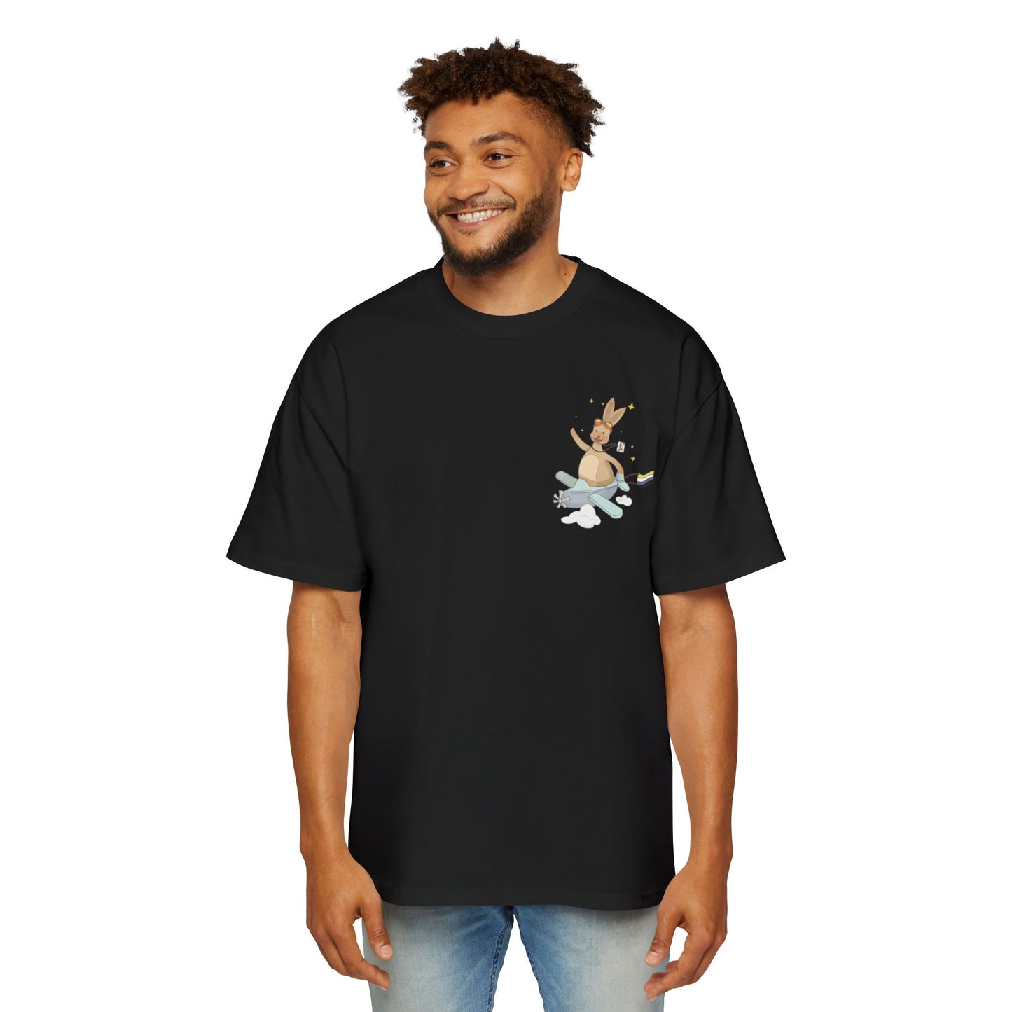 Badgie Oversized Heavy Drop Shoulder T-Shirt - Nonbinary Rabbit "Rex" - Badgie.co