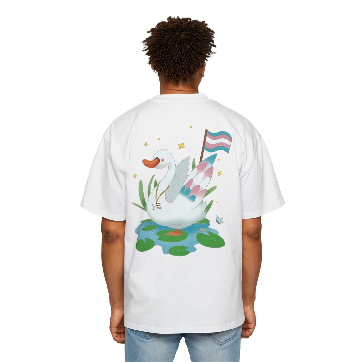 Badgie Oversized Heavy Drop Shoulder T-Shirt - Trans Swan "Tundra" - Badgie.co