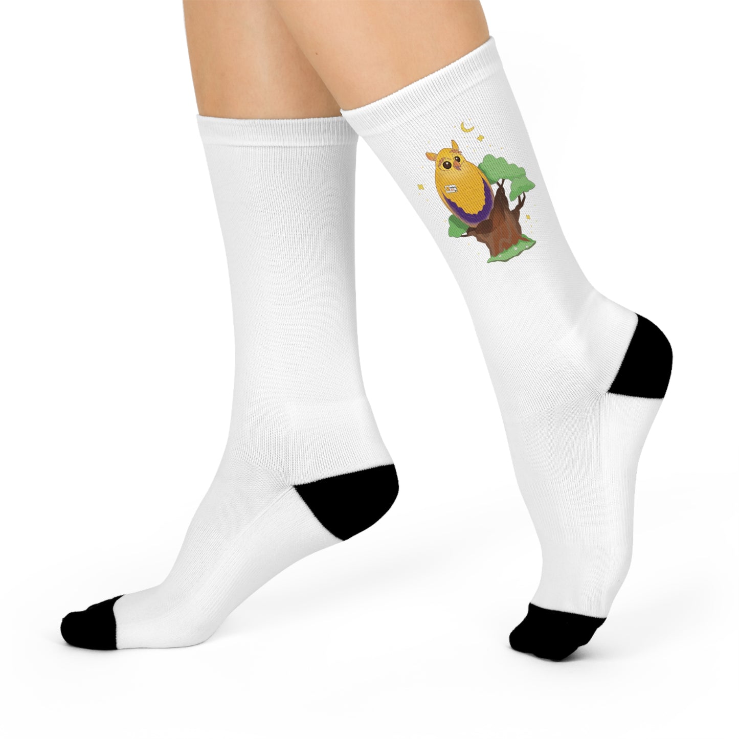 Badgie Crew Socks White - Intersex Owl "Albert" - Badgie.co