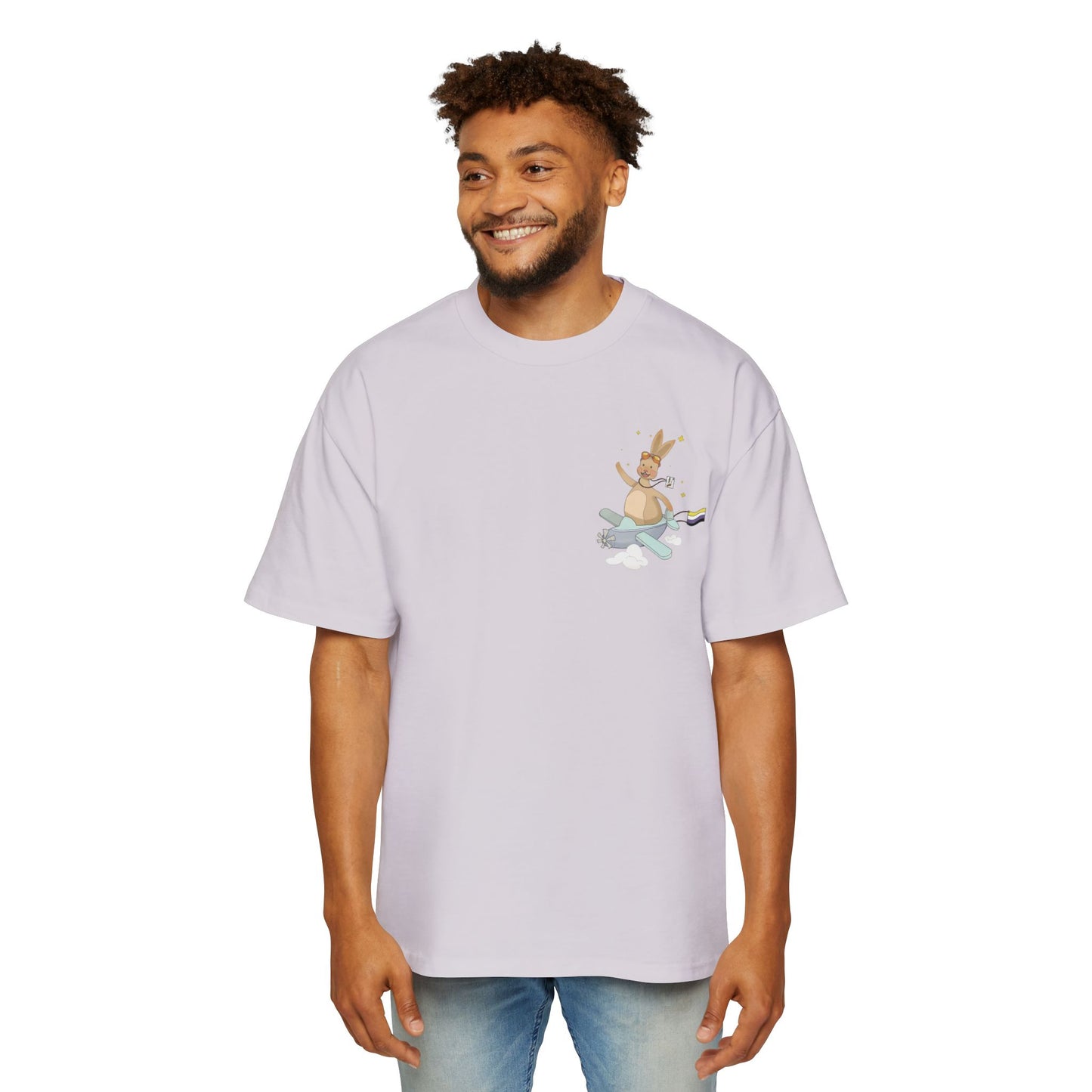Badgie Oversized Heavy Drop Shoulder T-Shirt - Nonbinary Rabbit "Rex" - Badgie.co