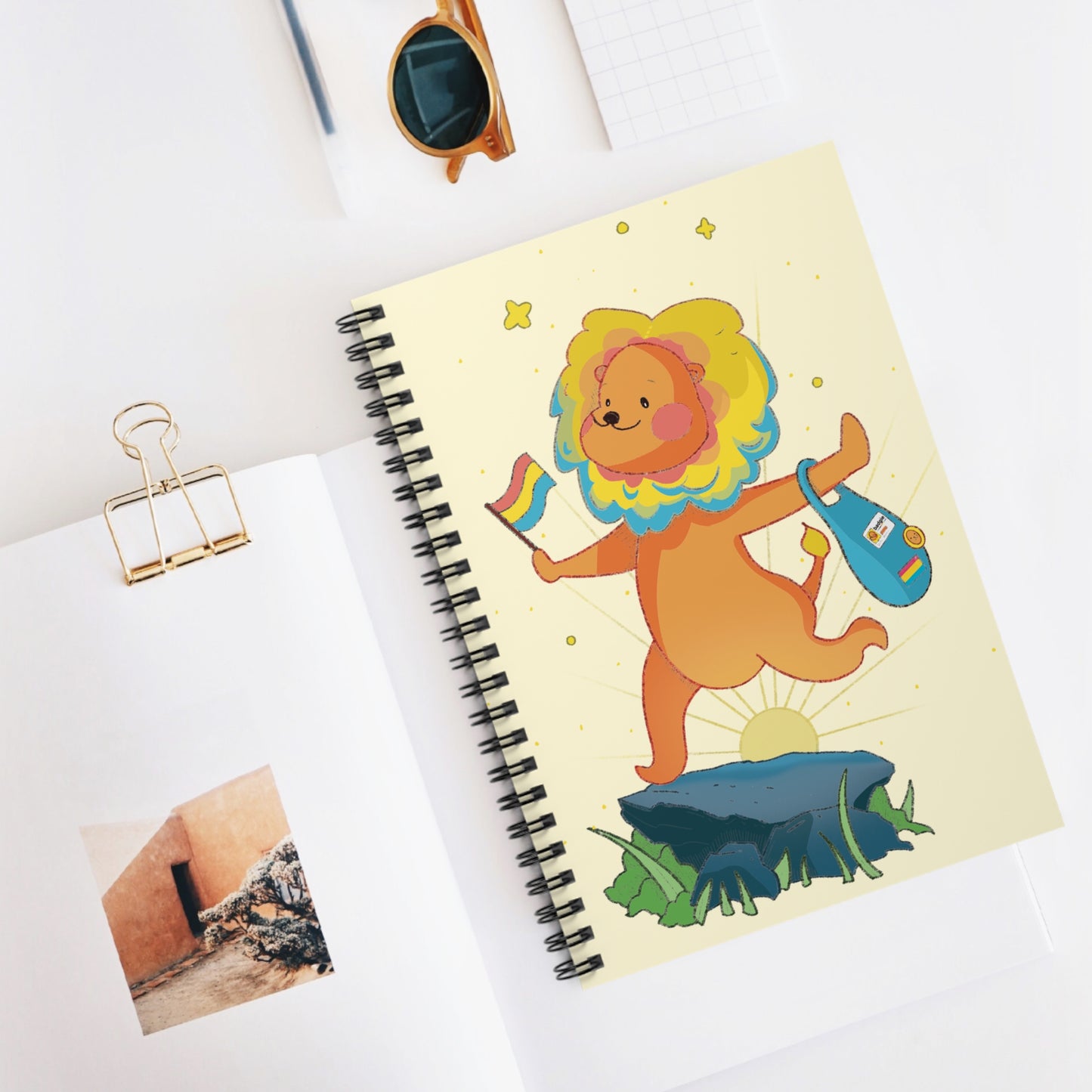 Badgie Spiral Notebook Ruled Lines - Pansexual Lion "Barb" - Badgie.co