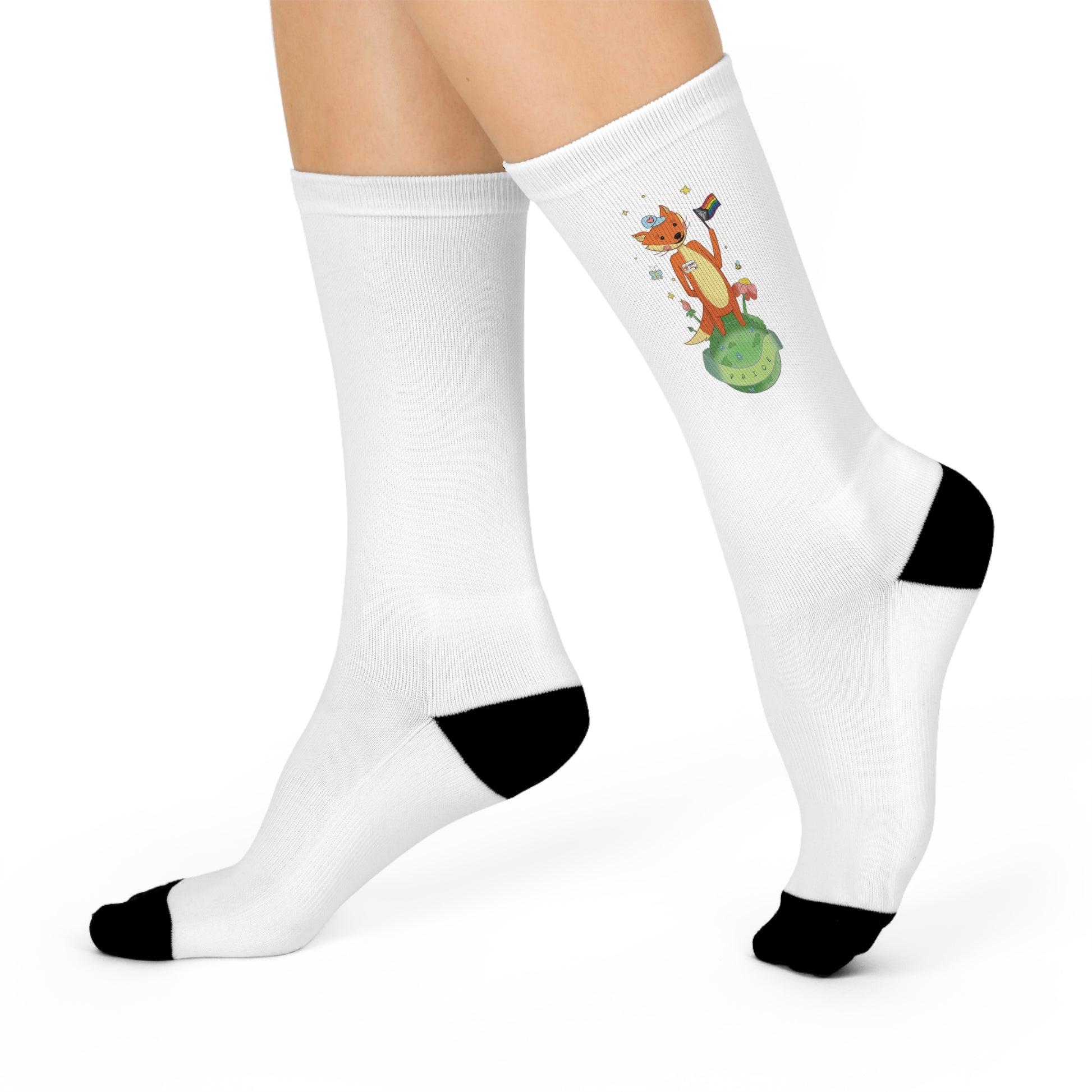 Badgie Crew Socks White - Pride Fox "Kit" - Badgie.co