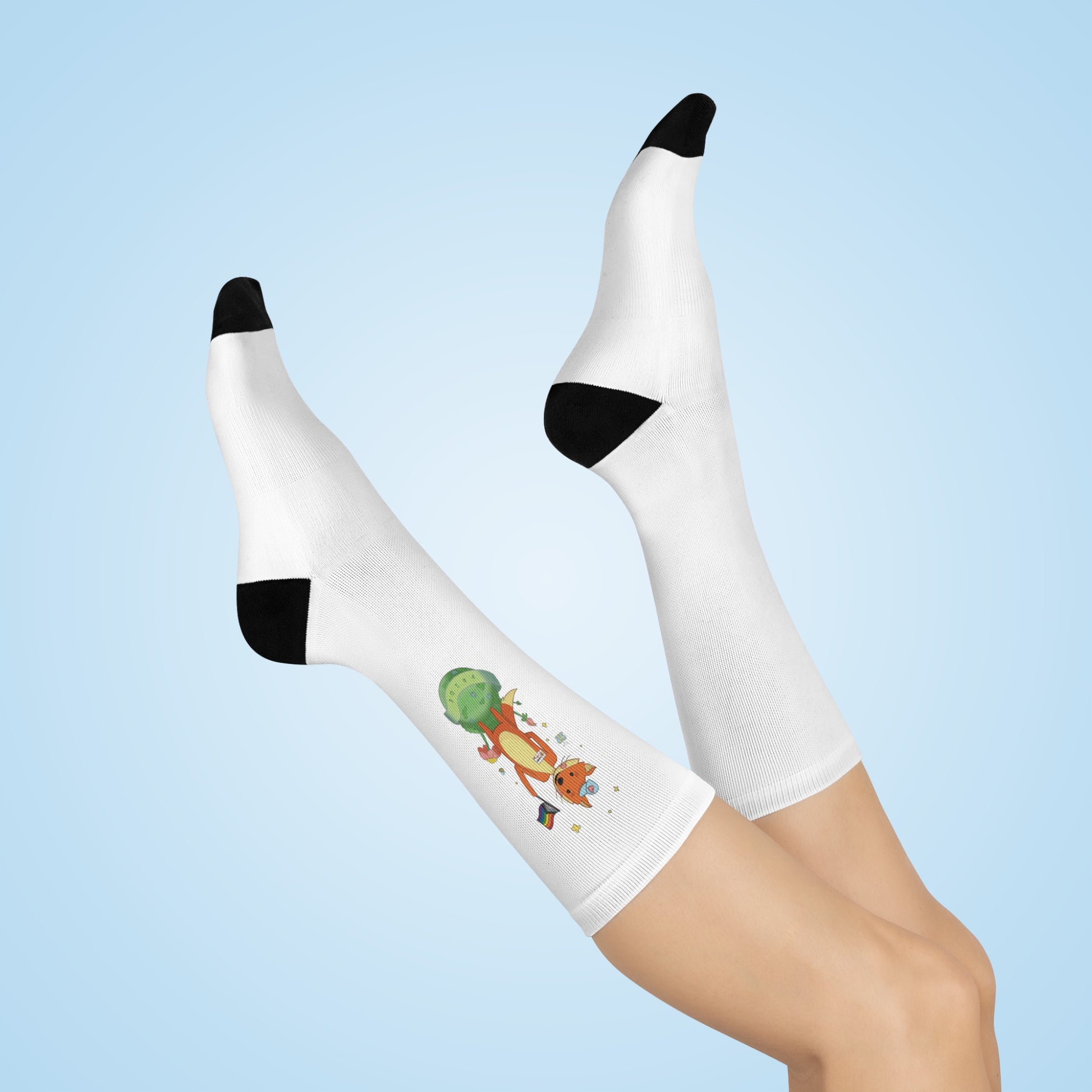 Badgie Crew Socks White - Pride Fox "Kit" - Badgie.co