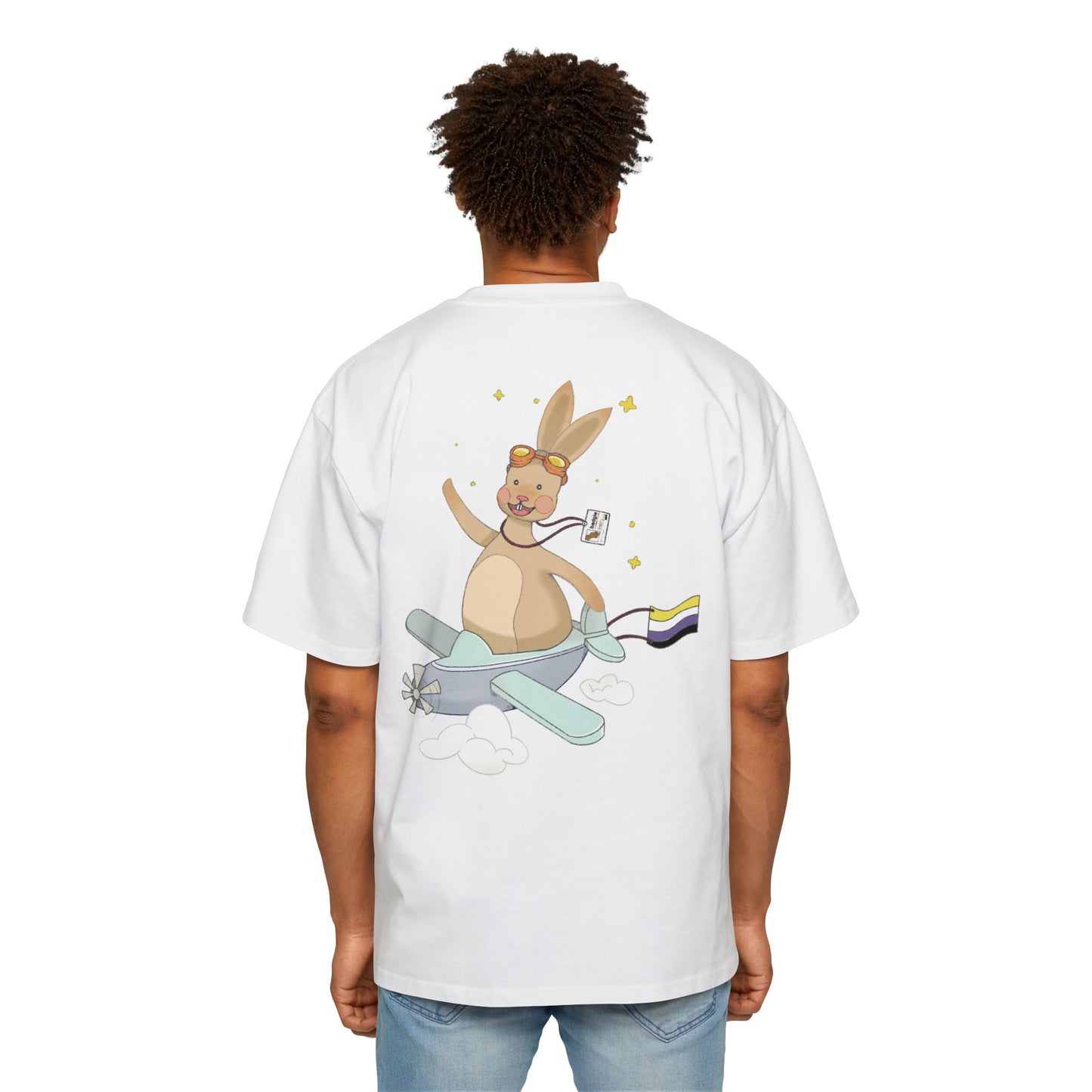 Badgie Oversized Heavy Drop Shoulder T-Shirt - Nonbinary Rabbit "Rex" - Badgie.co