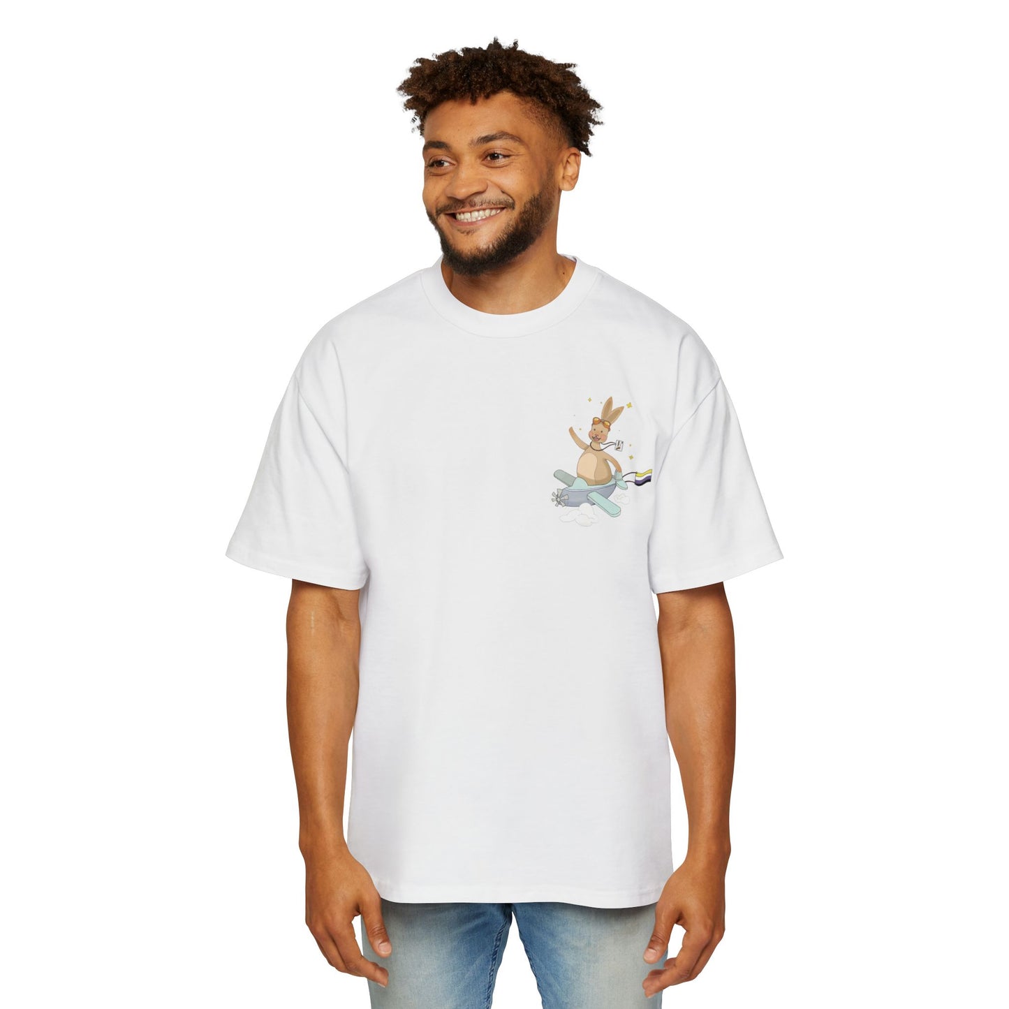Badgie Oversized Heavy Drop Shoulder T-Shirt - Nonbinary Rabbit "Rex" - Badgie.co