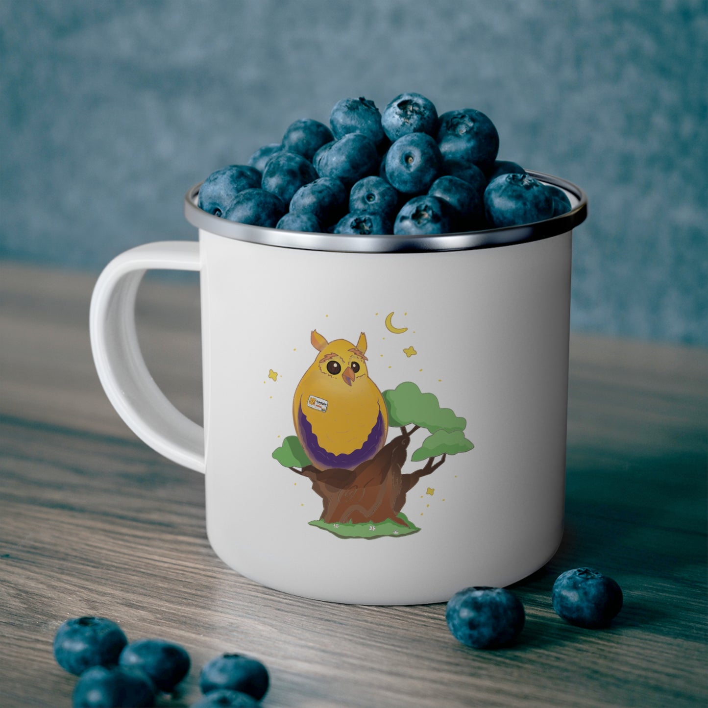 Badgie Enamel Camping Mug - Intersex Owl “Albert” - Badgie.co