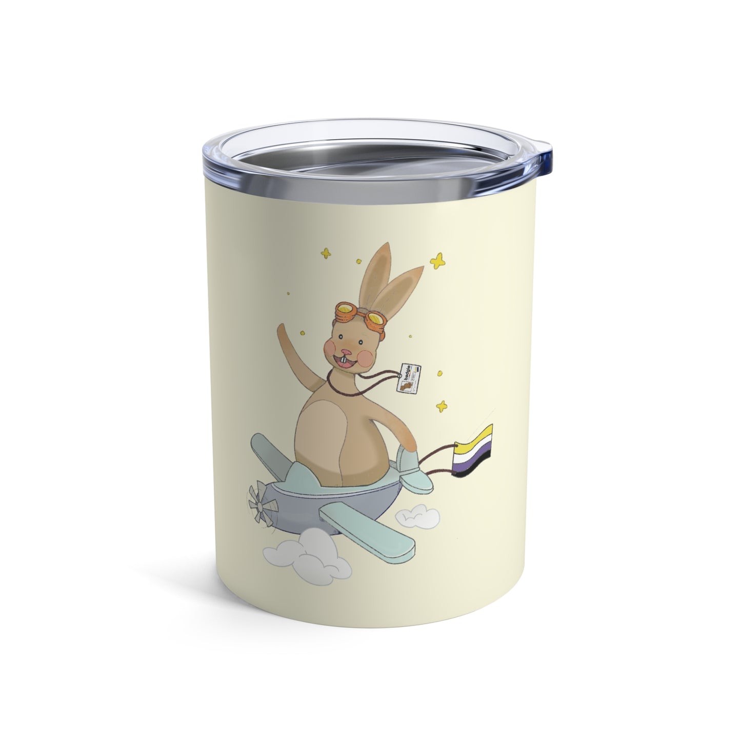 Badgie Coffee Tumbler 10oz/295mL - Nonbinary Rabbit "Rex" - Badgie.co