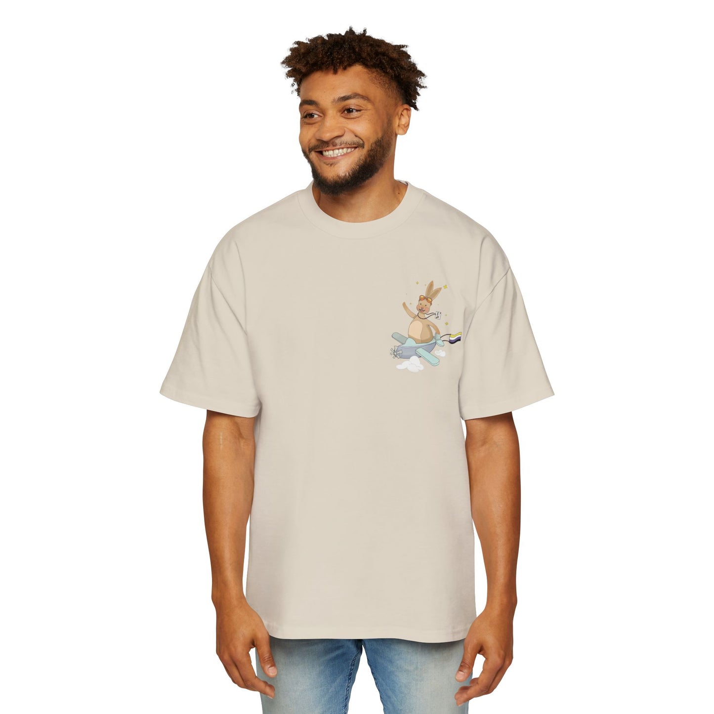Badgie Oversized Heavy Drop Shoulder T-Shirt - Nonbinary Rabbit "Rex" - Badgie.co