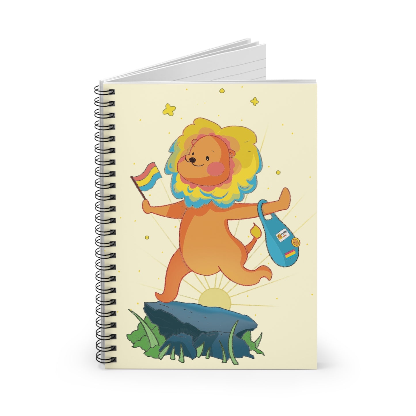 Badgie Spiral Notebook Ruled Lines - Pansexual Lion "Barb" - Badgie.co