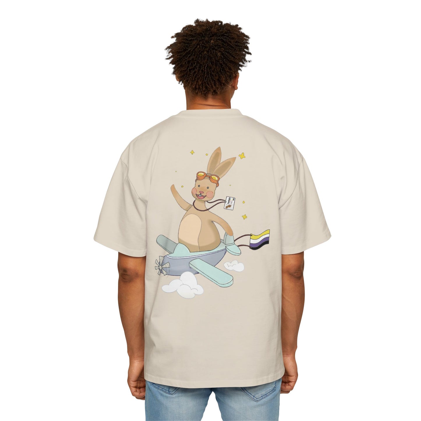 Badgie Oversized Heavy Drop Shoulder T-Shirt - Nonbinary Rabbit "Rex" - Badgie.co
