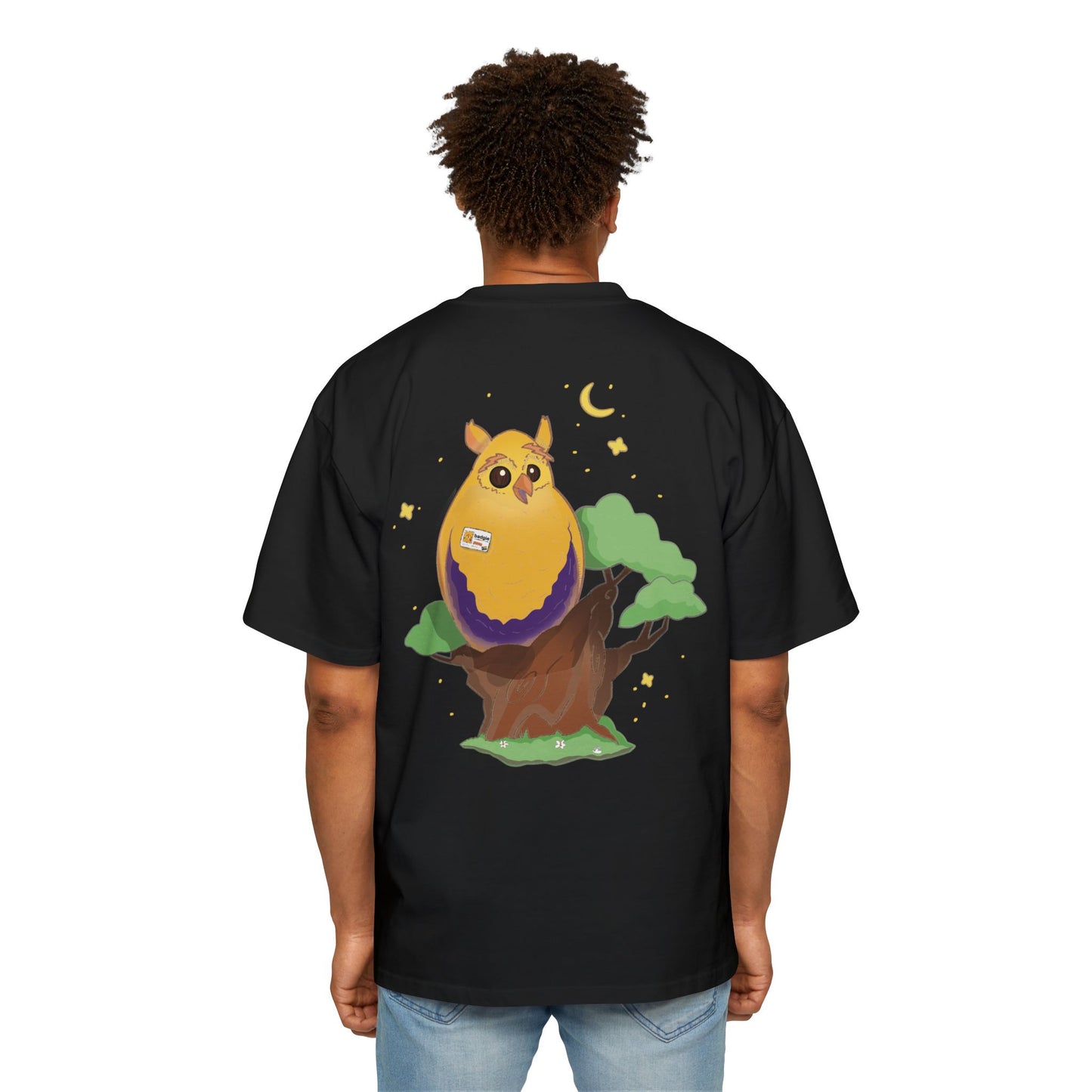 Badgie Oversized Heavy Drop Shoulder T-Shirt - Intersex Owl "Albert" - Badgie.co