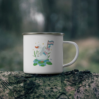 Badgie Enamel Camping Mug - Trans Swan “Tundra”