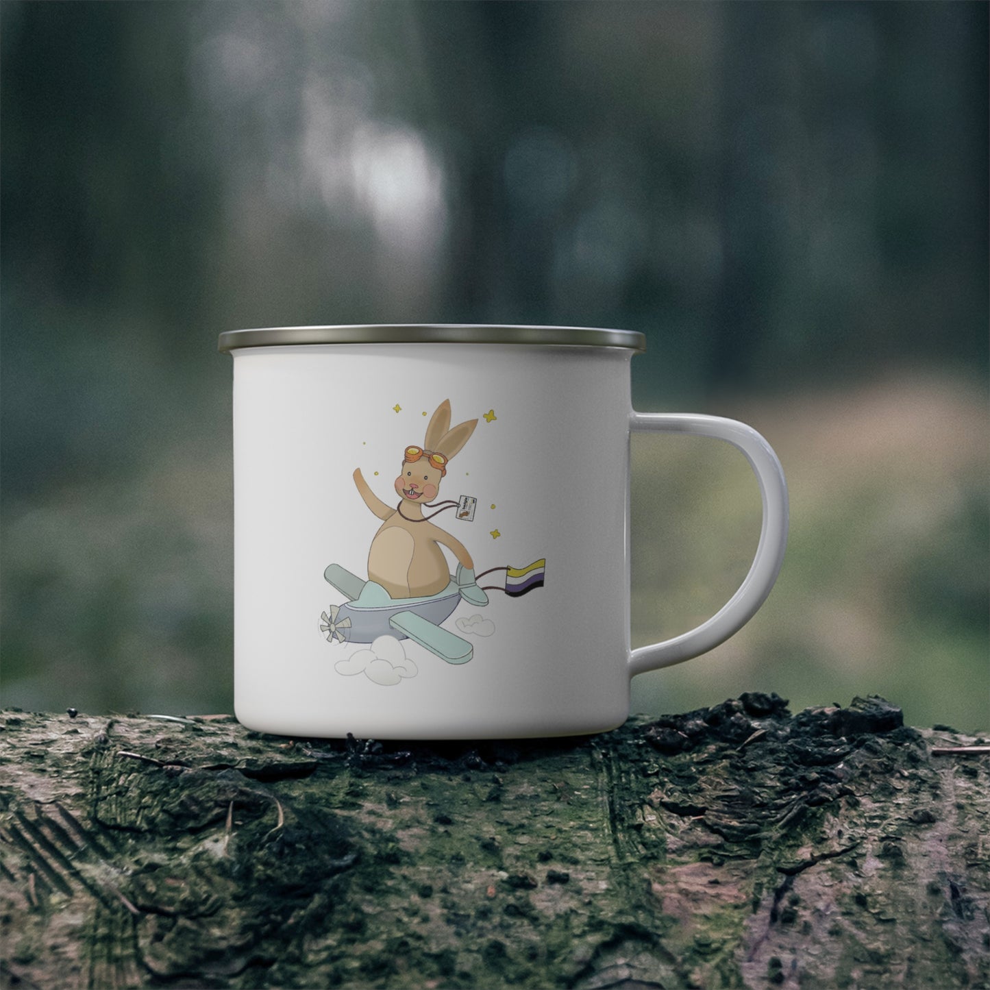 Badgie Enamel Camping Mug - Nonbinary Rabbit “Rex”