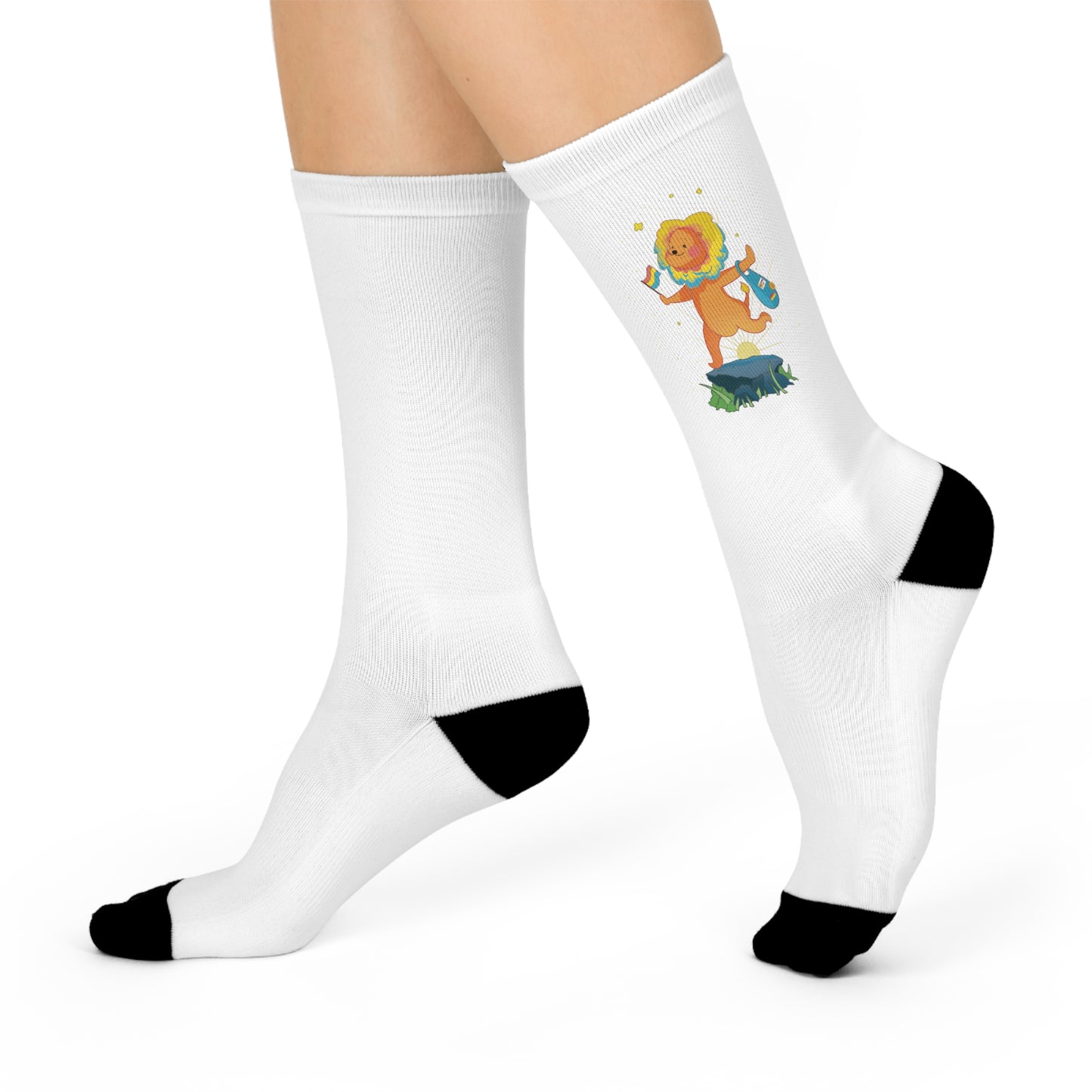 Badgie Crew Socks White - Pansexual Lion "Barb"