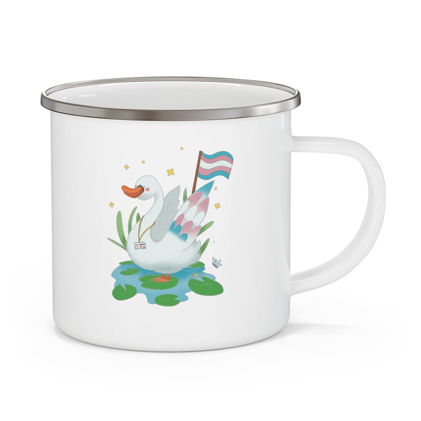 Badgie Enamel Camping Mug - Trans Swan “Tundra”