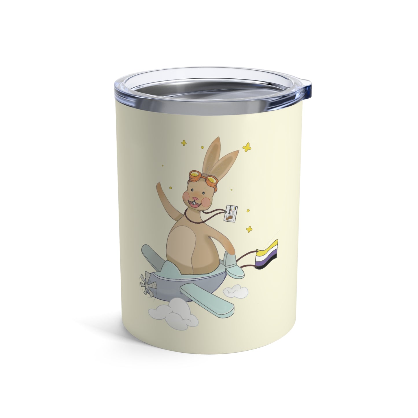 Badgie Coffee Tumbler 10oz/295mL - Nonbinary Rabbit "Rex"