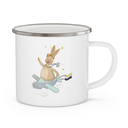 Badgie Enamel Camping Mug - Nonbinary Rabbit “Rex”