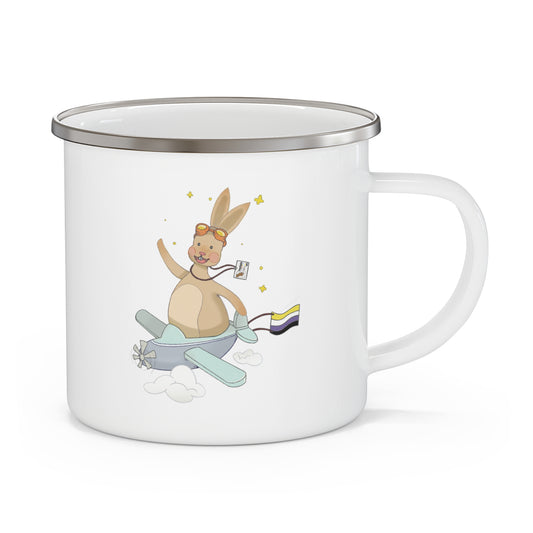 Badgie Enamel Camping Mug - Nonbinary Rabbit “Rex”