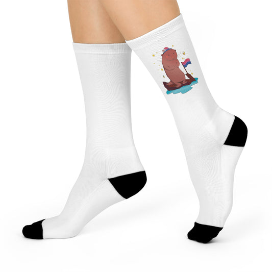 Badgie Crew Socks White - Bisexual Otter "River"