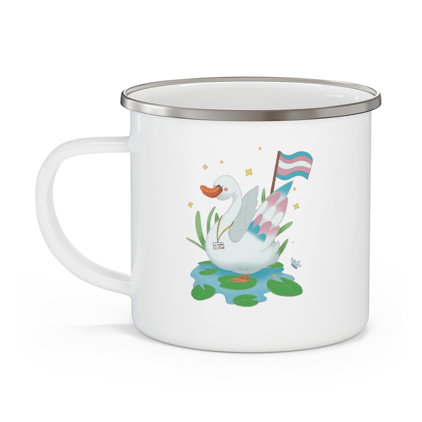 Badgie Enamel Camping Mug - Trans Swan “Tundra”