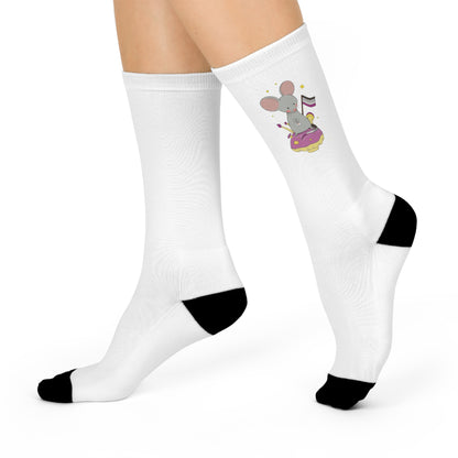 Badgie Crew Socks White - Asexual Mouse "Roan"