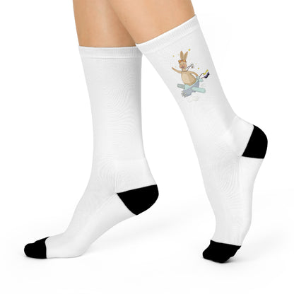 Badgie Crew Socks White - Nonbinary Rabit "Rex"