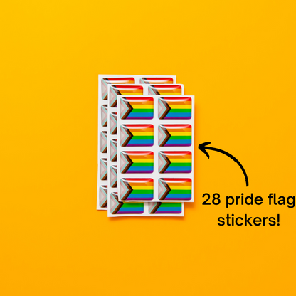 The Badgie Sticker Starter Pack which includes 60 stickers, including pride flag stickers and pronouns stickers for name badges and ID tags. Perfect as a pride flag sticker. Bulk buy for better value!