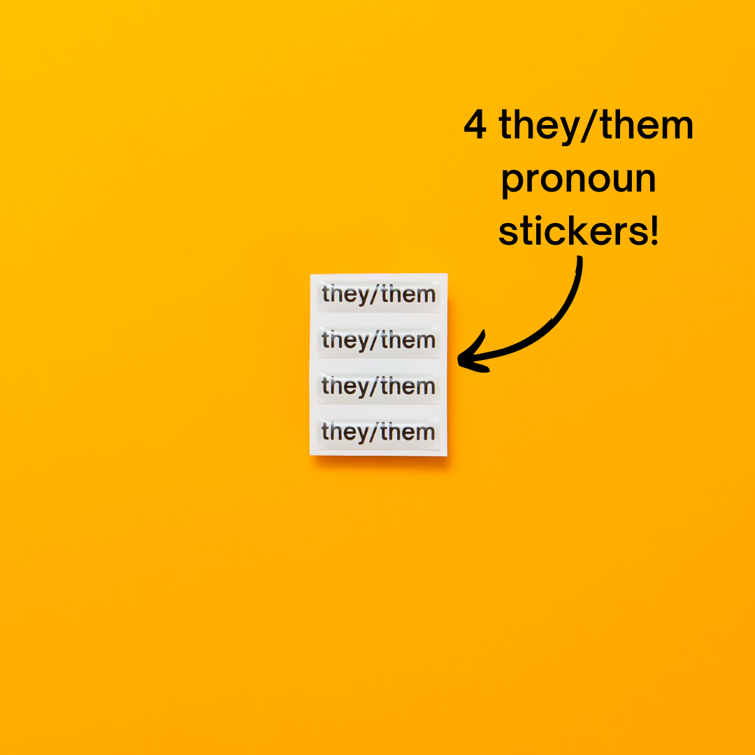 they/them pronoun stickers. Included in the Badgie Sticker Starter Pack which includes 60 stickers, including pride flag stickers and pronouns stickers for name badges and ID tags. Perfect as a pride flag sticker. Bulk buy for better value!