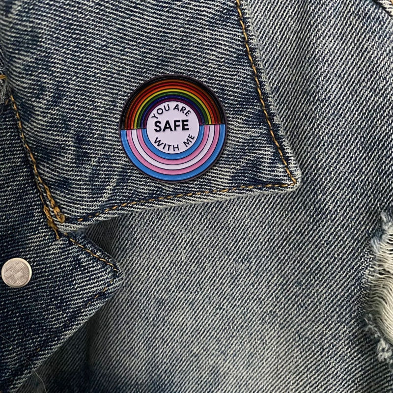 You Are Safe With Me Pride And Transgender Pin - Badgie